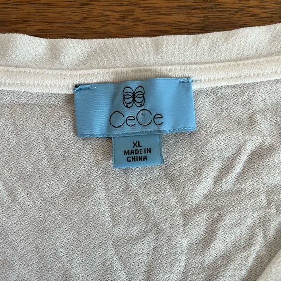 NWT CeCe White Blouse with Black Embroidered Floral Sheer Sleeves - Picture 4 of 9